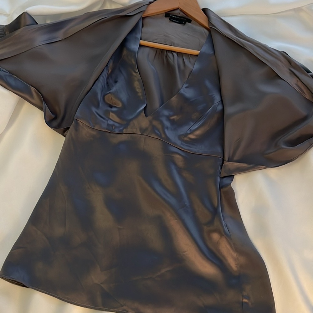 BCBGMaxAzria Elegant Silk Blouse in Pewter Gray - Picture 10 of 11